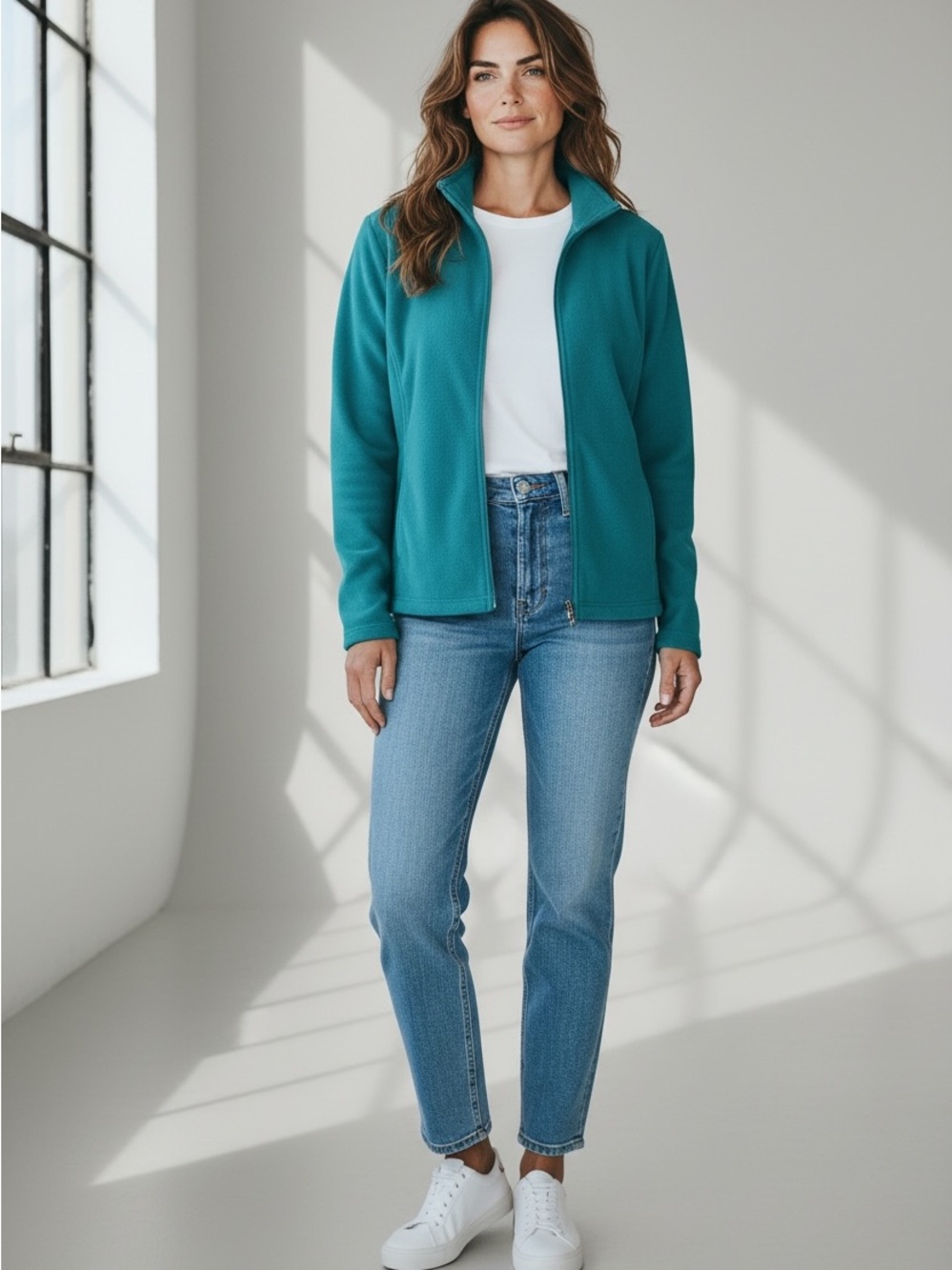 White Sierra Teal Zip-Front Utility Jacket